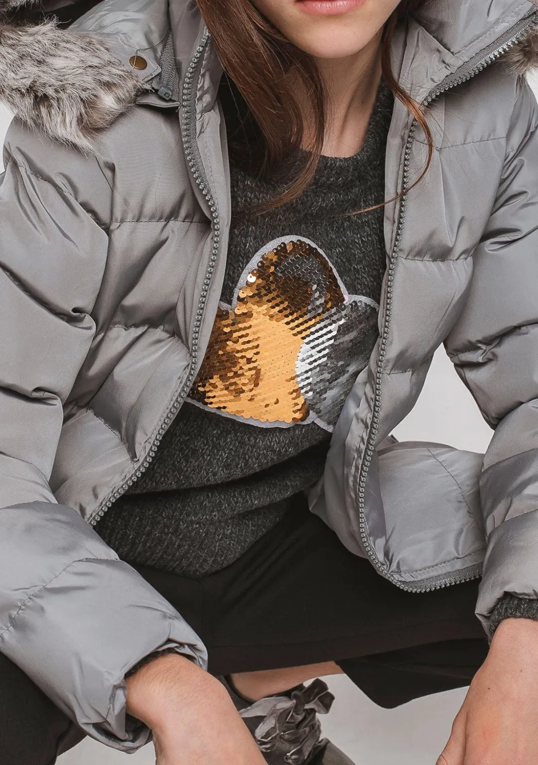 Shop Anorak De Niña Pelo Gris Chaquetas