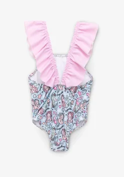 Flash Sale Bañador Niña Con Estampado De Sirena Azul Claro Y Coletero Baño