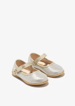 Cheap Bailarinas De Bebé Flor Glitter Oro Bailarinas|Zapatos De Ceremonia