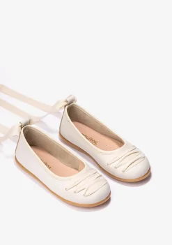 Clearance Bailarinas De Niña Con Lazo Napa Beige B&W Zapatos|Zapatos De Ceremonia