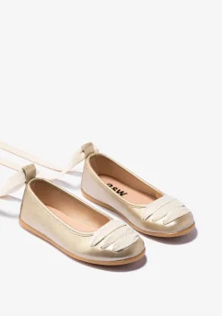 Cheap Bailarinas De Niña Con Lazo Platino B&W Zapatos|Zapatos De Ceremonia