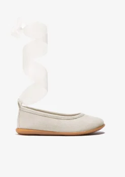 Flash Sale Bailarinas De Niña Lazo Beige Zapatos De Ceremonia|Bailarinas