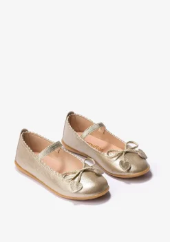 Clearance Bailarinas De Niña Lazo Corazones Metalizado Platino Zapatos De Ceremonia|Bailarinas