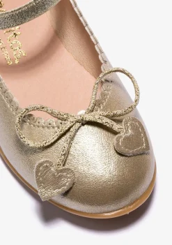 Clearance Bailarinas De Niña Lazo Corazones Metalizado Platino Zapatos De Ceremonia|Bailarinas