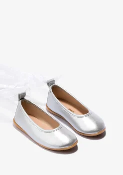 Fashion Bailarinas De Niña Lazo Metalizado Plata Zapatos De Ceremonia|Bailarinas