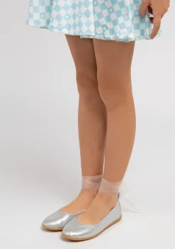 Fashion Bailarinas De Niña Lazo Metalizado Plata Zapatos De Ceremonia|Bailarinas