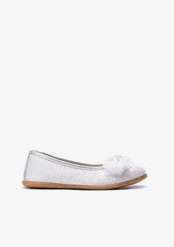 Discount Bailarinas De Niña Lazo Plata B&W Zapatos|Zapatos De Ceremonia