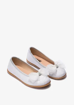 Discount Bailarinas De Niña Lazo Plata B&W Zapatos|Zapatos De Ceremonia