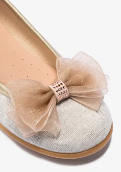 New Bailarinas De Niña Lazo Platino B&W Zapatos|Zapatos De Ceremonia