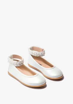 Hot Bailarinas De Niña Metalizado Perla B&W Zapatos|Zapatos De Ceremonia