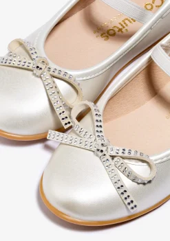 Flash Sale Bailarinas Lazo Strass Blanco Zapatos De Ceremonia|Bailarinas