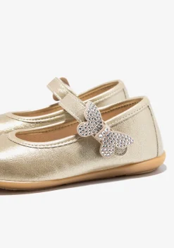 Store Bailarinas Mariposa Oro Zapatos De Ceremonia|Bailarinas