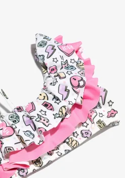 Store Bikini Estampado De Cuentas Blanco De Niña Baño