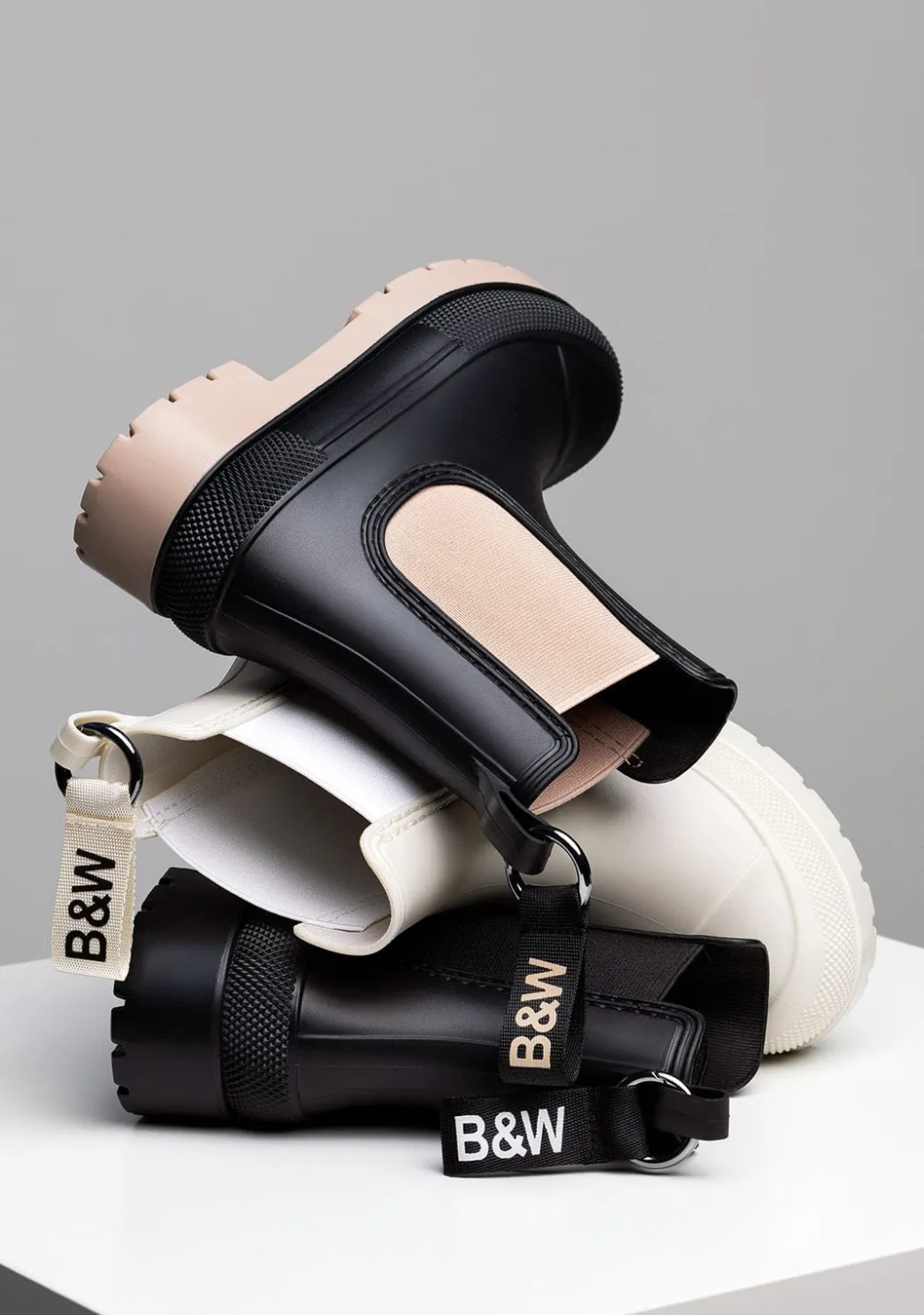 Outlet Botas De Agua Unisex Negro Beige B&W Botas|Botas De Agua