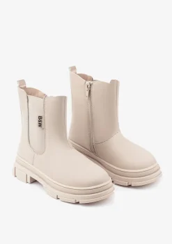 Hot Botas De Niña Elástico Napa Beige B&W Botas|Botas