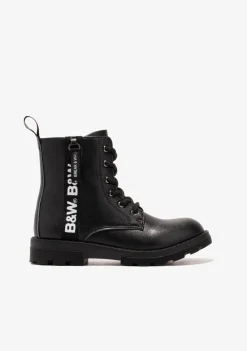 New Botas De Niña Militares Logo Negro B&W Botas|Botas
