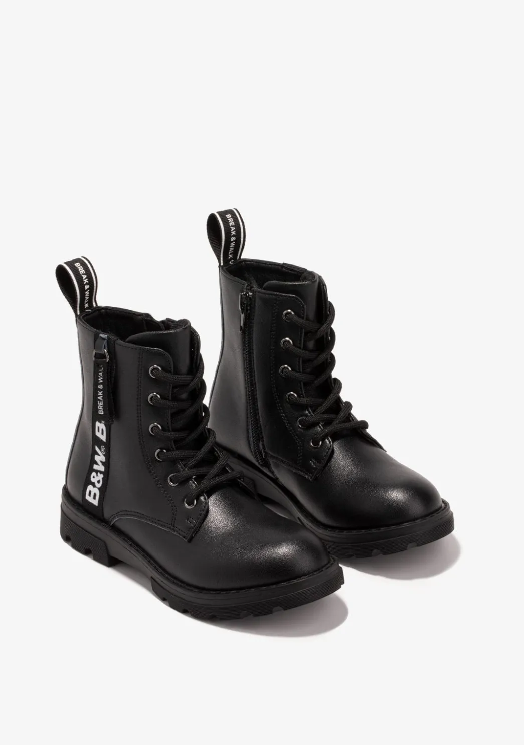 New Botas De Niña Militares Logo Negro B&W Botas|Botas