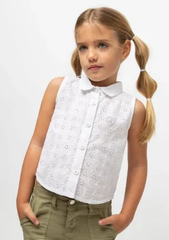 Outlet Camisa De Niña Troquelada Blanco Camisetas