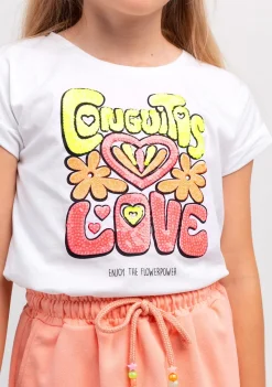 Shop Camiseta Blanca De Lentejuelas Love Fluor De Niña Camisetas