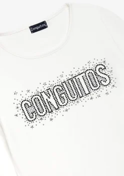 Online Camiseta Strass Blanco Camisetas|Camisetas Manga Larga