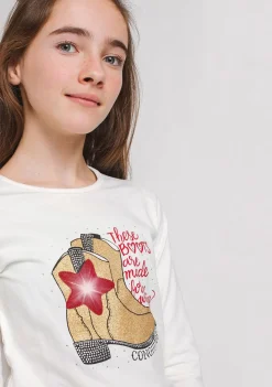 New Camiseta Con Luz De Niña Botas Camisetas|Camisetas Manga Larga