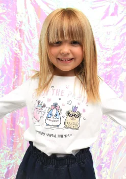 Best Sale Camiseta De Niña Animal Friends Blanco Camisetas|Camisetas Manga Larga