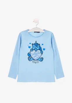 Best Camiseta De Niña Celeste Con Unicornio Camisetas|Camisetas Manga Larga