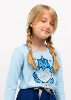 Best Camiseta De Niña Celeste Con Unicornio Camisetas|Camisetas Manga Larga