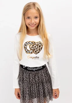 Sale Camiseta De Niña Leopardo Blanco Camisetas|Camisetas Manga Larga