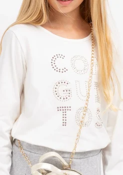 Online Camiseta De Niña Strass Blanco Camisetas|Camisetas Manga Larga