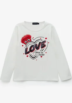 Fashion Camiseta De Niña Corazón Lentejuelas Blanco Camisetas|Camisetas Manga Larga