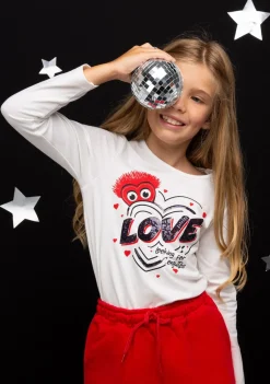Fashion Camiseta De Niña Corazón Lentejuelas Blanco Camisetas|Camisetas Manga Larga
