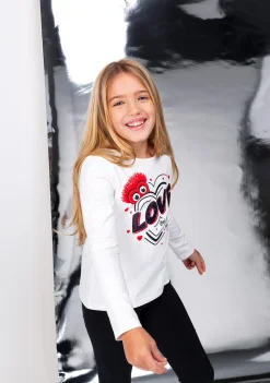 Fashion Camiseta De Niña Corazón Lentejuelas Blanco Camisetas|Camisetas Manga Larga