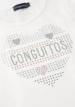 Best Sale Camiseta De Niña Corazón Strass Blanco Camisetas|Camisetas Manga Larga