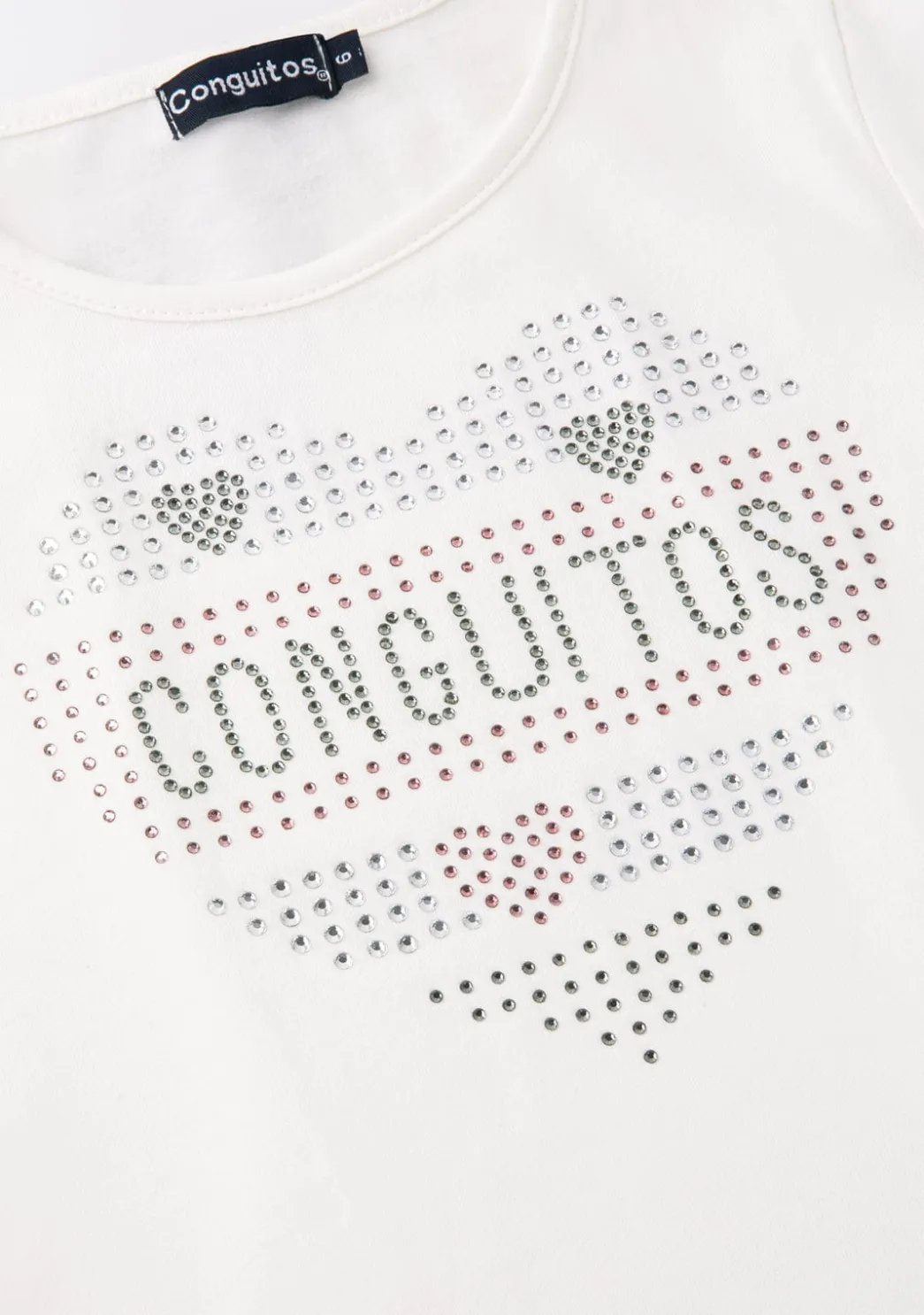 Best Sale Camiseta De Niña Corazón Strass Blanco Camisetas|Camisetas Manga Larga
