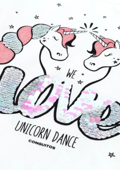Outlet Camiseta De Niña Unicornios Blanco Camisetas|Camisetas Manga Larga