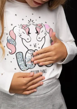 Outlet Camiseta De Niña Unicornios Blanco Camisetas|Camisetas Manga Larga