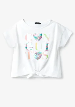 Clearance Camiseta Lentejuelas Corazones Blanco Camisetas