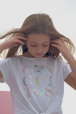 Clearance Camiseta Lentejuelas Corazones Blanco Camisetas