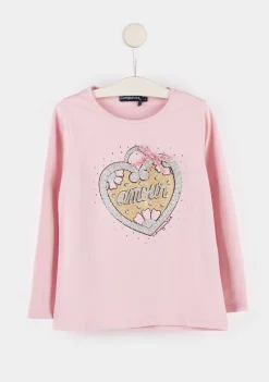 Cheap Camiseta Niña Corazón Rosa Camisetas|Camisetas Manga Larga