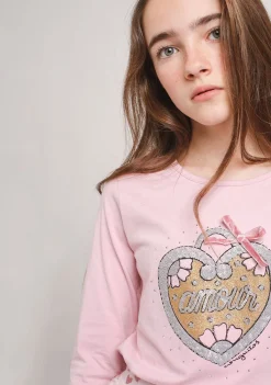 Cheap Camiseta Niña Corazón Rosa Camisetas|Camisetas Manga Larga