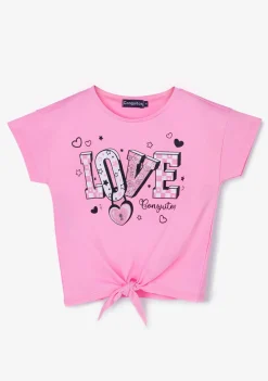Hot Camiseta Niña Estampado Anudado Love Rosa Camisetas