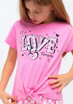 Hot Camiseta Niña Estampado Anudado Love Rosa Camisetas