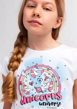 Cheap Camiseta Niña Estampado Unicornio Solar Reactivo Blanco Camisetas