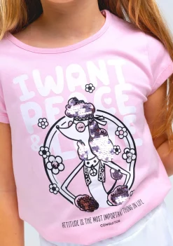 Hot Camiseta Niña Perrito Lentejuelas Rosa Camisetas