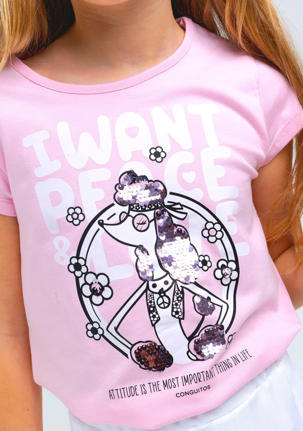 Hot Camiseta Niña Perrito Lentejuelas Rosa Camisetas