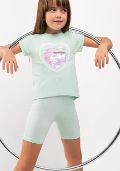 Best Conjunto De Niña Corazón Menta Shorts|Camisetas