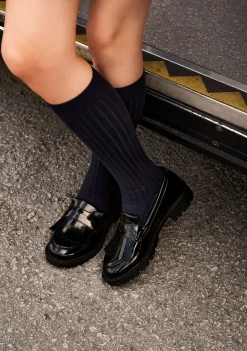 Cheap Mocasines De Niña Tiras Negro B&W Zapatos|Colegiales