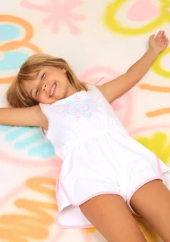 Hot Mono Liso Felpa Ribete Blanco Niña Vestidos De Verano|Vestidos
