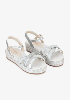 Sale Sandalias Cuña De Niña Glitter Plata Sandalias|Alpargatas